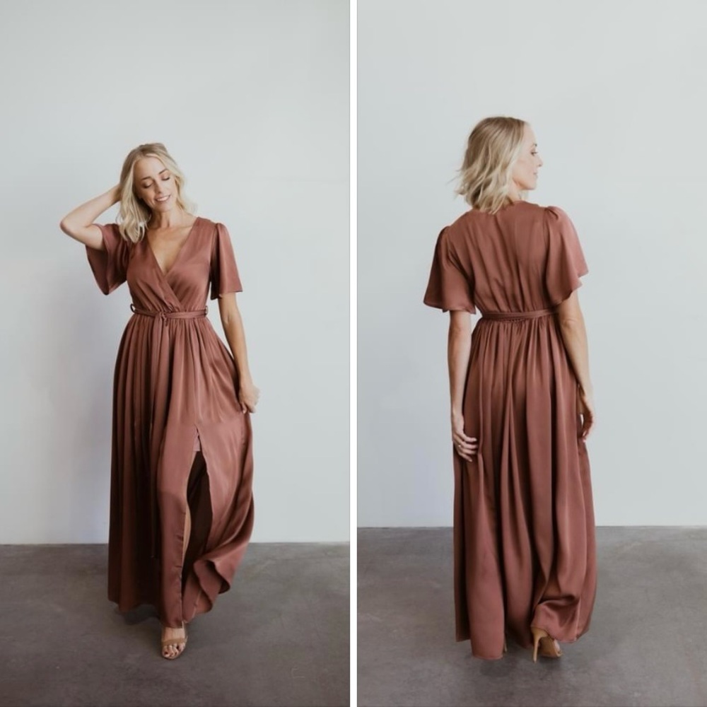 Baltic Born Sicily Satin Maxi Dress, Rosy Brown, Size XL